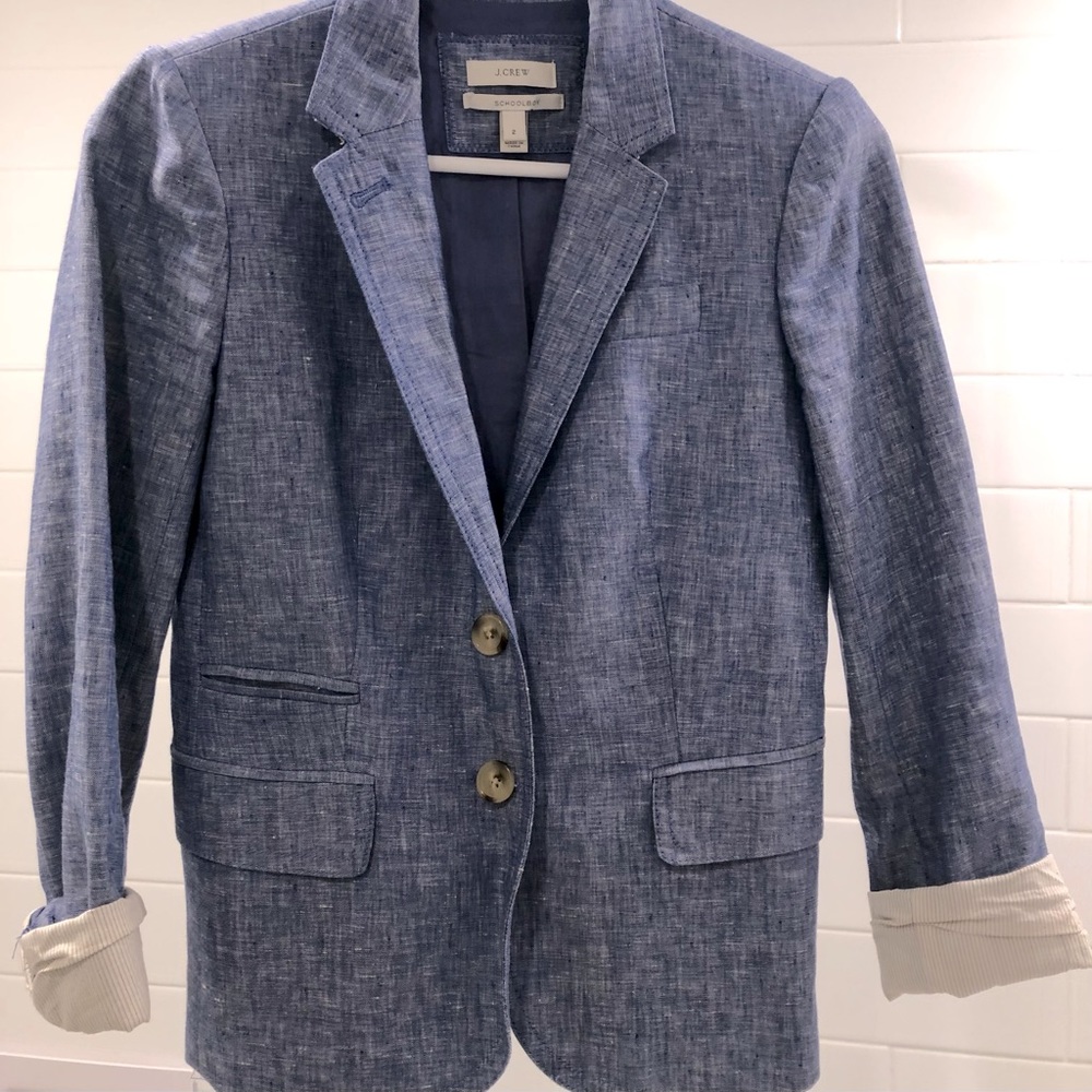 J.Crew blue linen “schoolboy” blazer
